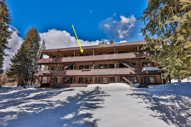 view of snow covered building