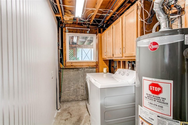 laundry room with washer / clothes dryer, gas water heater, and cabinet space