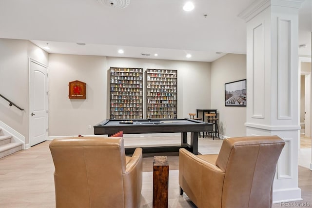 7834 Vallagio Ln, Englewood, CO 80112 - recreation room with recessed lighting, light wood-style flooring, and pool table