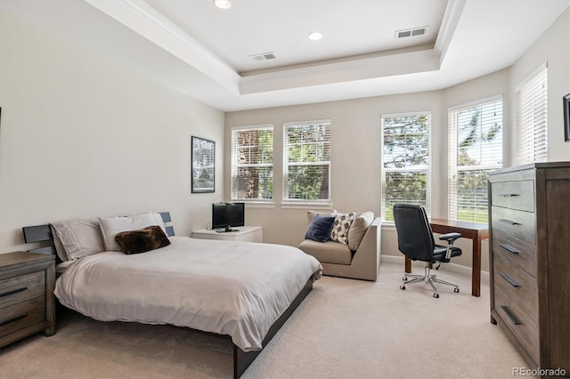 7834 Vallagio Ln, Englewood, CO 80112 - bedroom featuring multiple windows, a desk, a tray ceiling, and recessed lighting