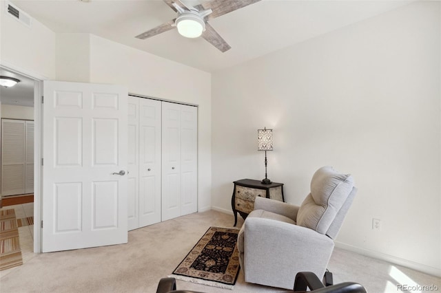 3755 Hartsock Ln Unit 102, Colorado Springs, CO 80917 - living area featuring light colored carpet and a ceiling fan