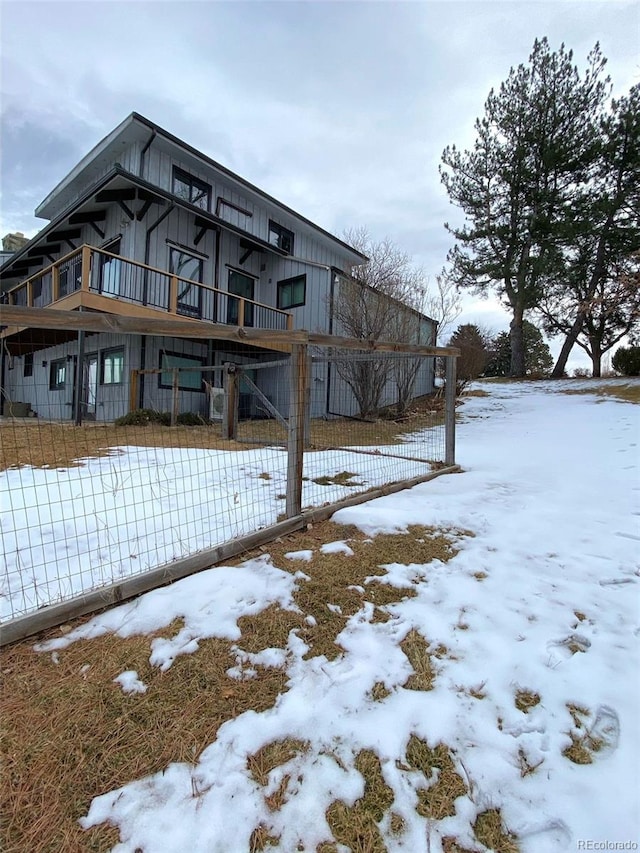 view of snow covered exterior