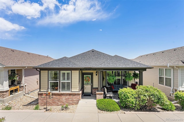 19780 W 57th Ln, Golden, CO 80403 - bungalow-style house featuring covered porch, roof with shingles, and brick siding