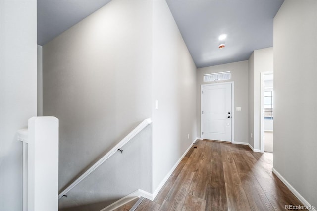 4947 N Quatar St, Aurora, CO 80019 - corridor with wood finished floors and an upstairs landing