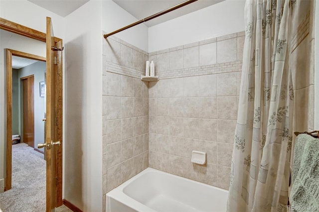 full bath featuring shower / bathtub combination with curtain