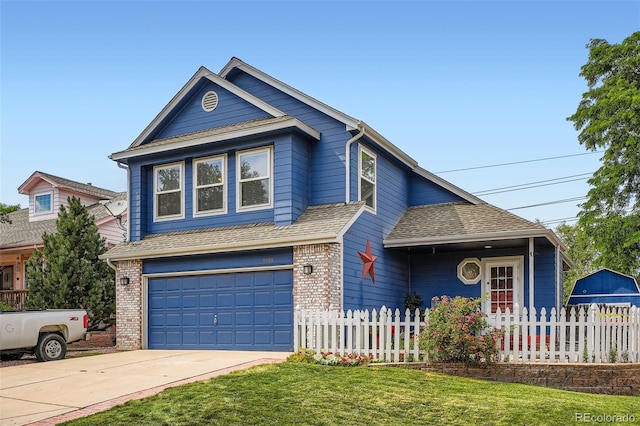 13155 W 63rd Pl, Arvada, CO 80004 - view of front of home with an attached garage, concrete driveway, brick siding, and a shingled roof