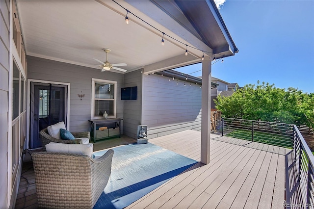 6632 Osage St, Denver, CO 80221 - wooden terrace with a ceiling fan