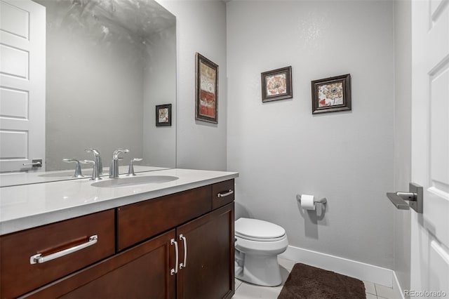 6018 Beeler Ct, Denver, CO 80238 - half bath with toilet, vanity, tile patterned flooring, and baseboards