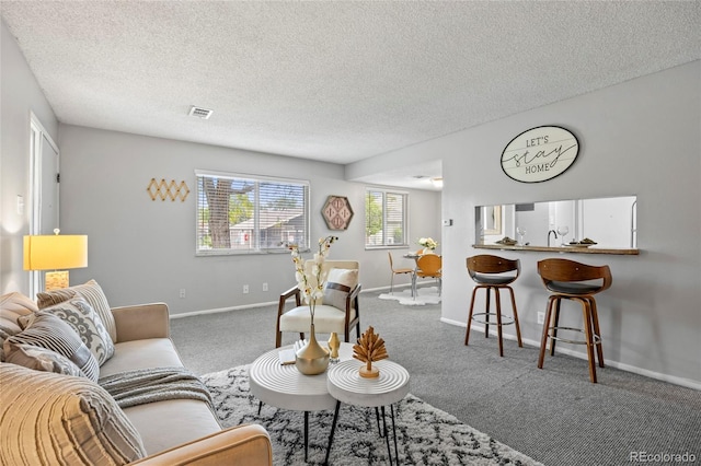 1250 S Monaco Pkwy Unit 50, Denver, CO 80224 - living area featuring a textured ceiling and carpet