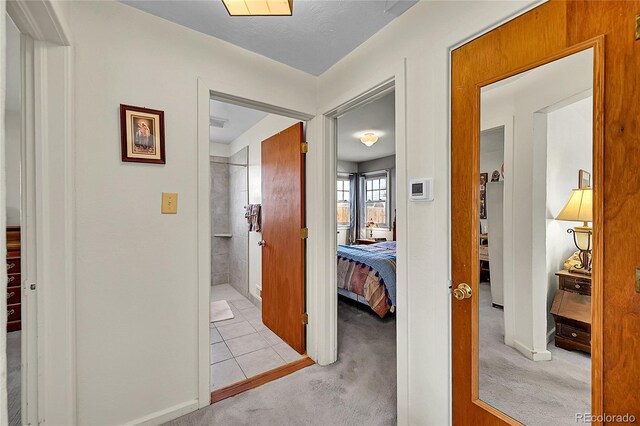 hallway with carpet flooring