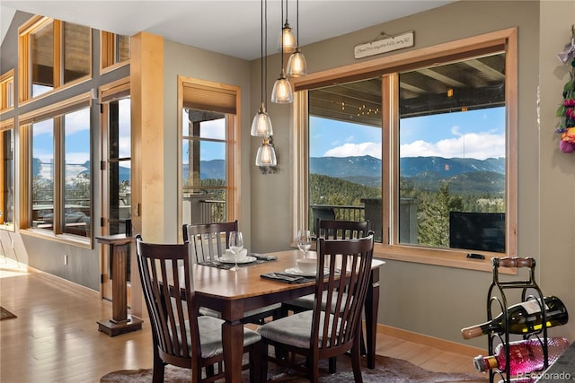 15077 Wilson Peak Rd, Pine, CO 80470 - dining room featuring wood finished floors and a mountain view