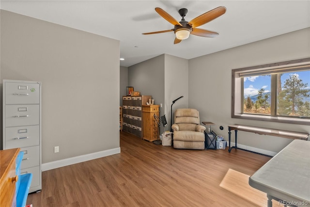15077 Wilson Peak Rd, Pine, CO 80470 - living area featuring wood finished floors and a ceiling fan