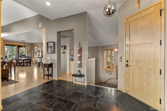 15077 Wilson Peak Rd, Pine, CO 80470 - entryway featuring recessed lighting, a chandelier, and high vaulted ceiling