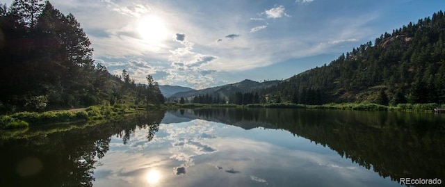 15077 Wilson Peak Rd, Pine, CO 80470 - water view with a heavily wooded area and mountains