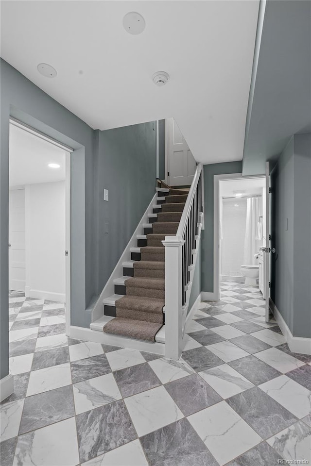 stairs with baseboards