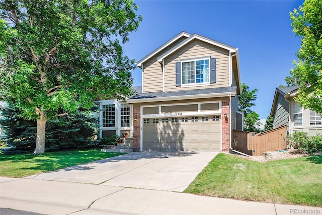 1234 Riddlewood Ln, Highlands Ranch, CO 80129 - traditional home with brick siding, an attached garage, and driveway