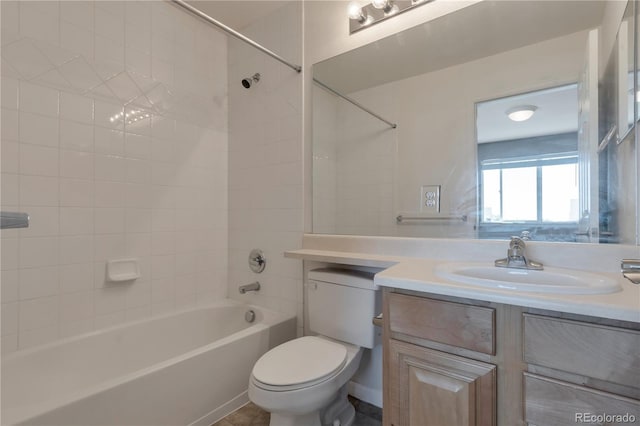 full bathroom featuring vanity,  shower combination, and toilet