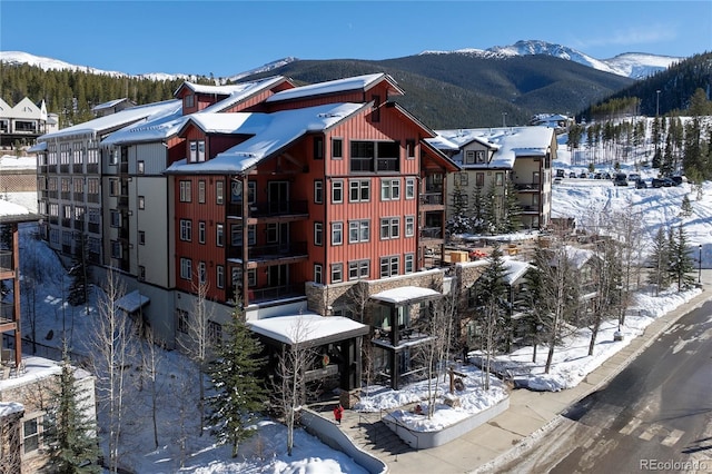 exterior space featuring a mountain view