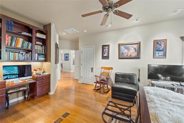 332 Battlement Creek Trl, Parachute, CO 81635 - office area featuring light wood-style floors, a ceiling fan, recessed lighting, and baseboards