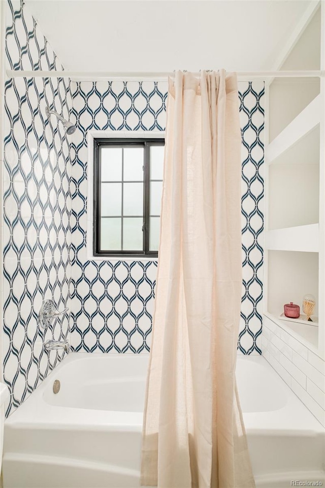 1300 N Glencoe St, Denver, CO 80220 - bathroom with shower / tub combo with curtain