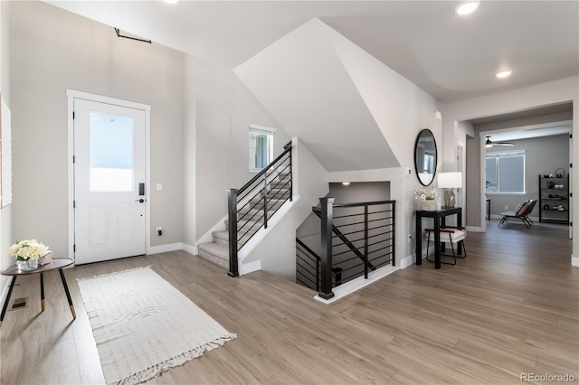 foyer entrance featuring a wealth of natural light and light wood-type flooring