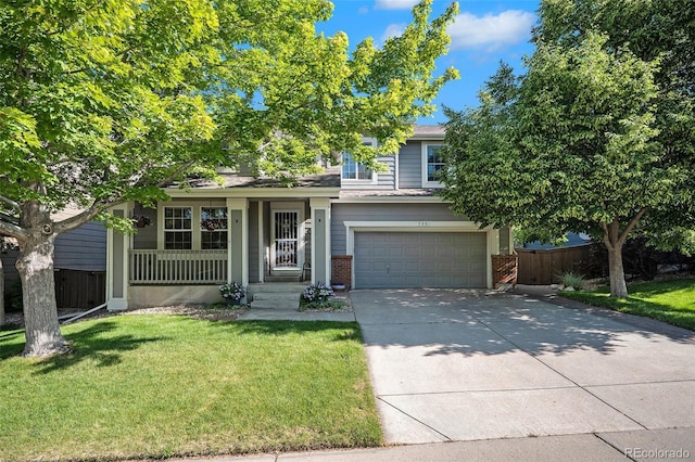 735 Poppy Pl, Highlands Ranch, CO 80129 - view of front of property with driveway, an attached garage, brick siding, and a porch