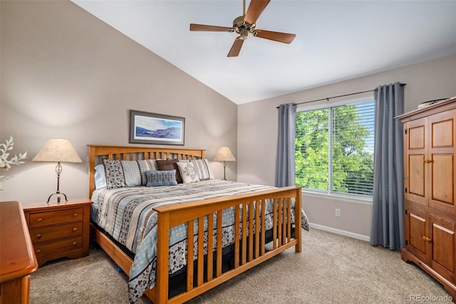 735 Poppy Pl, Highlands Ranch, CO 80129 - bedroom with vaulted ceiling, light carpet, and a ceiling fan