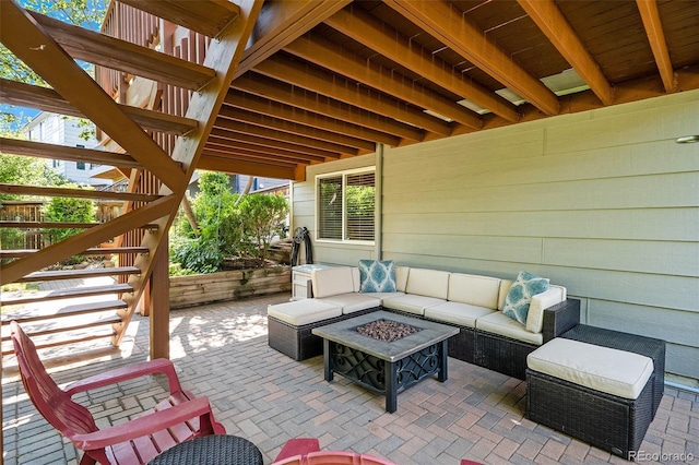 735 Poppy Pl, Highlands Ranch, CO 80129 - view of patio with stairway and an outdoor living space with a fire pit