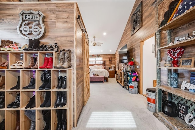 storage area featuring ceiling fan