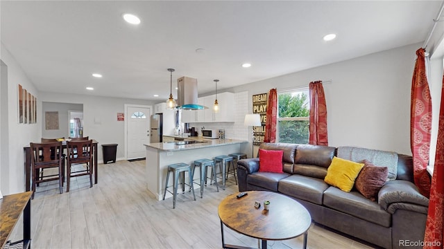 living room with light wood-type flooring