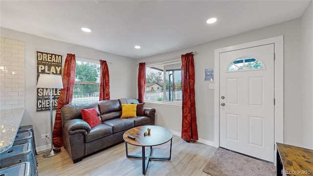 living room featuring plenty of natural light and light wood-type flooring