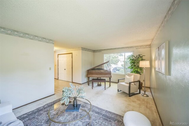 4474 S Vrain St, Denver, CO 80236 - living room featuring carpet flooring and a textured ceiling
