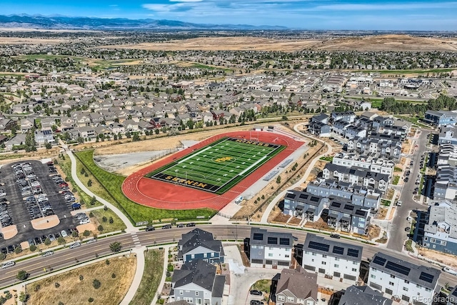 bird's eye view with a mountain view