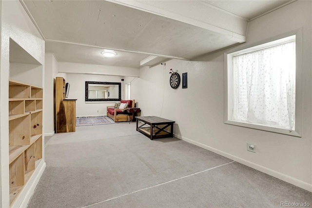 sitting room with baseboards and carpet