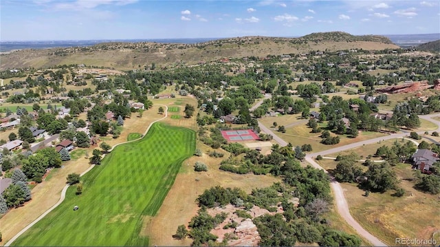 5904 Meadowbrook Dr, Morrison, CO 80465 - aerial view of property and surrounding area featuring a mountain backdrop and a golf course