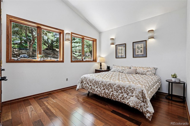 5904 Meadowbrook Dr, Morrison, CO 80465 - bedroom featuring vaulted ceiling, baseboards, and wood-type flooring