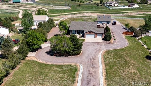 bird's eye view with a rural view