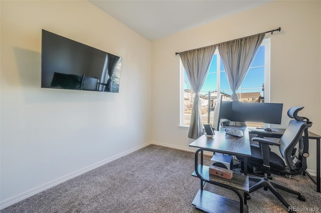 view of carpeted home office