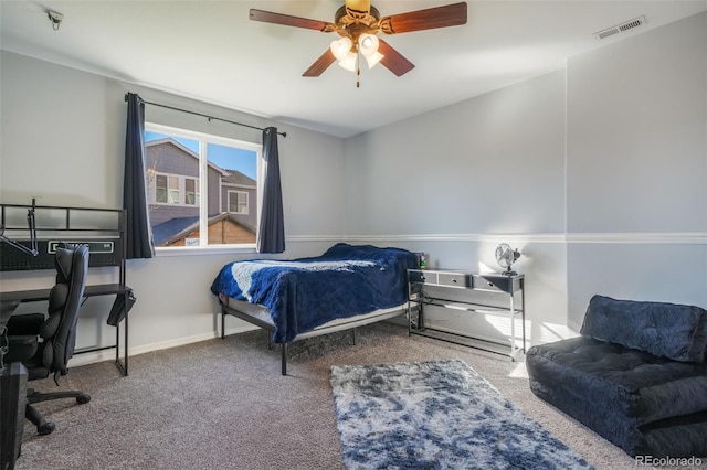 bedroom featuring carpet and ceiling fan