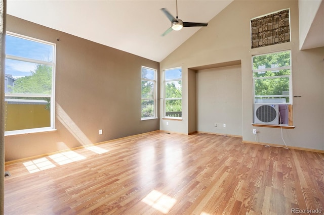8791 Starwood Ln, Parker, CO 80134 - spare room with high vaulted ceiling, wood finished floors, and a ceiling fan