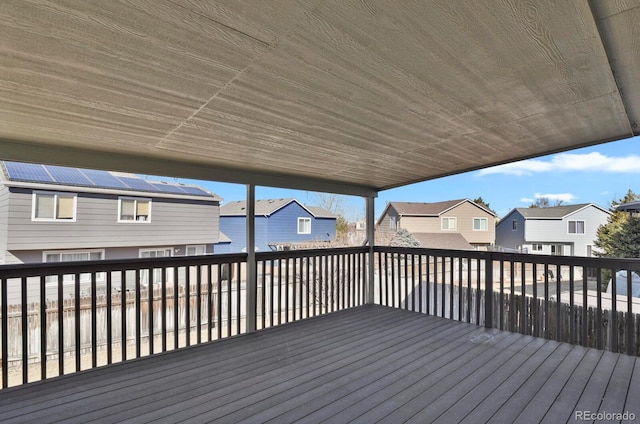 deck with a residential view