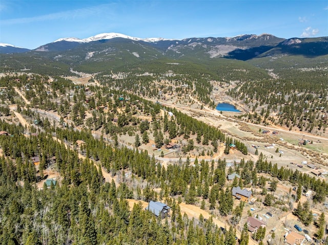 drone / aerial view featuring a mountain view