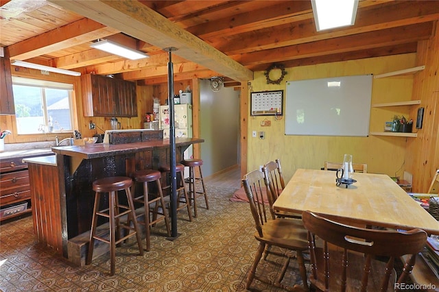 420 Quarzt Ln, Pitkin, CO 81241 - dining space with wood walls and a wooden ceiling with exposed beams