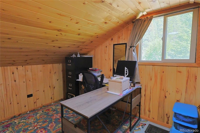 420 Quarzt Ln, Pitkin, CO 81241 - office with vaulted ceiling, wooden walls, and wood ceiling