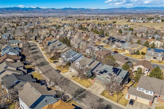 birds eye view of property featuring a residential view and a mountain view