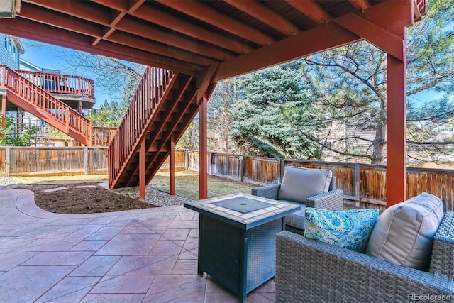 view of patio with a fenced backyard and stairs