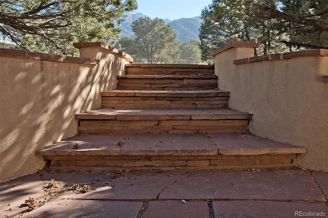 stairway with a mountain view