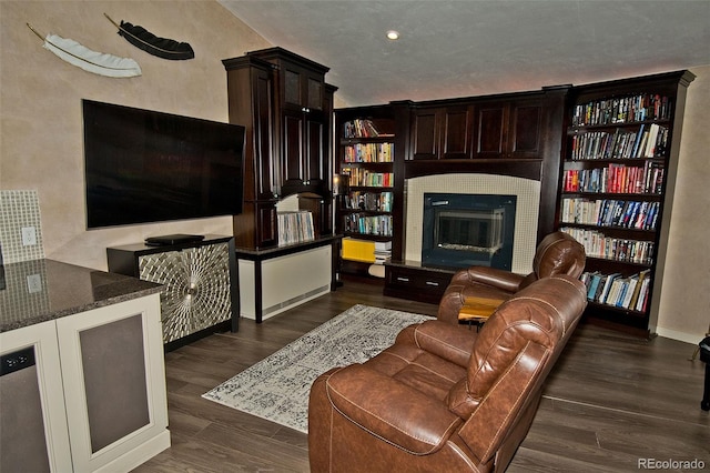 interior space with dark wood-type flooring