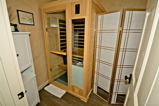 view of sauna / steam room featuring hardwood / wood-style flooring