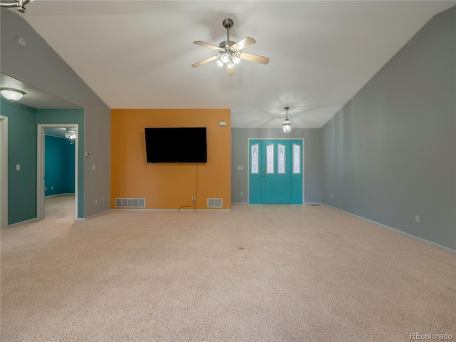 1436 H St Unit D, Salida, CO 81201 - unfurnished living room featuring a ceiling fan and light colored carpet